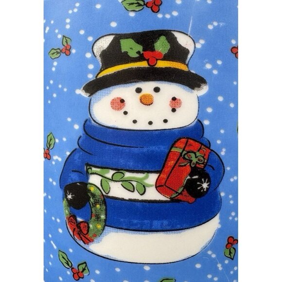 Vtg Christmas Holiday Snowman Coffee Tea Cup Mug Holly Blue Gift Lindsey Jordan - Picture 2 of 7